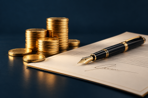 Gold Coins, Pen, and Signed Document